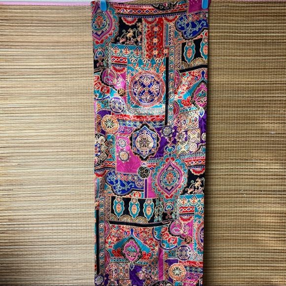 Long Satin jacquard scarf Jewel tones, two fabric pc sewn together Silk Blend - Picture 5 of 5